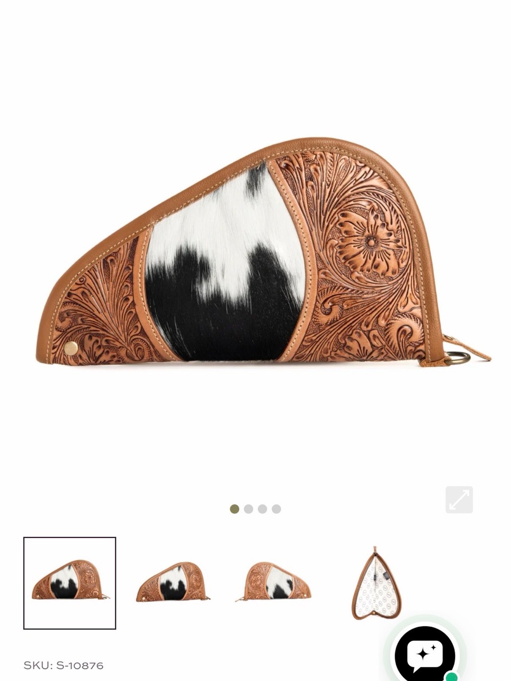 Myra Bag Tooled Leather & Cowhide Zip Pouch - Brown, Black, White